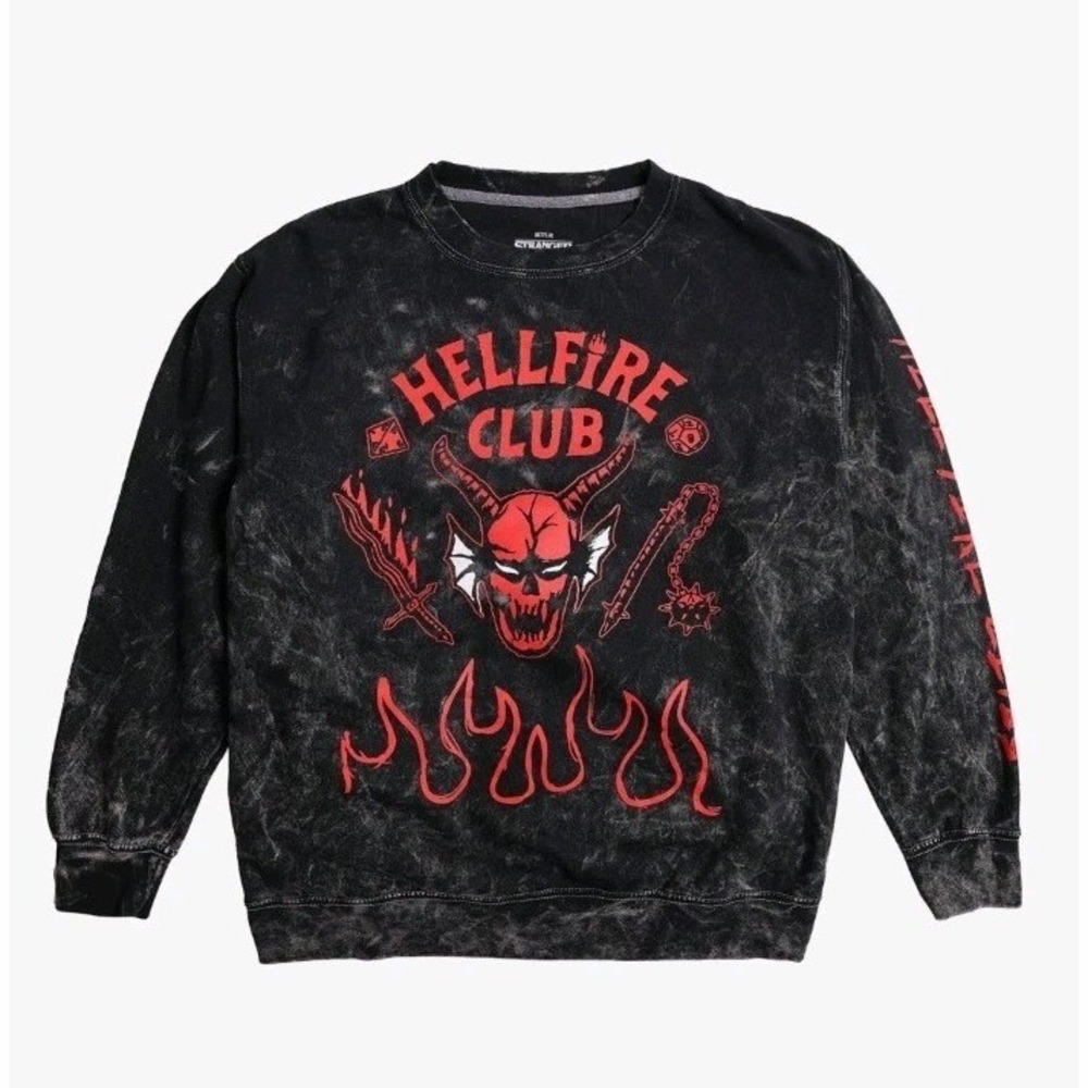 NEW STRANGER THINGS HELLFIRE CLUB Black Acid PULLOVER Sweatshirt‎ Unisex Med